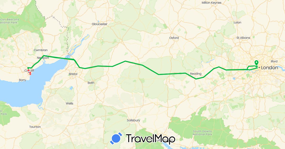 TravelMap itinerary: driving, bus, hiking in United Kingdom (Europe)