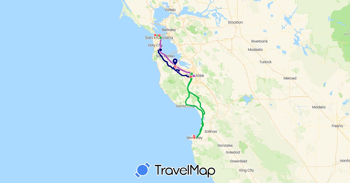 TravelMap itinerary: driving, bus, plane, train, hiking in United States (North America)
